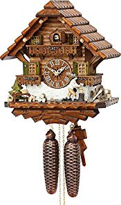 Cuckoo Clock Black Forest house with moving wood chopper