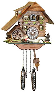 Trenkle Quartz Cuckoo Clock Black forest house, turning mill-wheel