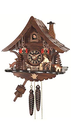 Engstler Cuckoo Clock Black Forest house with moving wood chopper EN 471