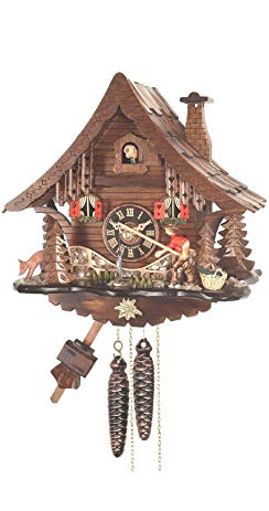 Engstler Cuckoo Clock Black Forest house with moving fisherman EN 4719
