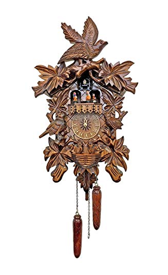 Black Forest Cuckoo Clock with Leaves, Dancers and Birds
