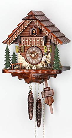 Cuckoo Clock Black Forest house with moving wood chopper KA 1679