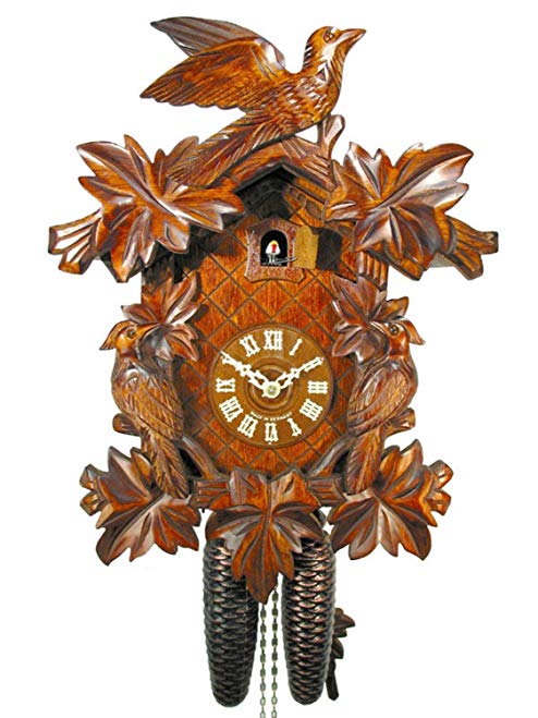 Original German Cuckoo-Clock (Certified), Mechanical 8-Day Movement 3 Birds 7 Leaves, Coo-coo Clocks from The Black-Forest, Germany