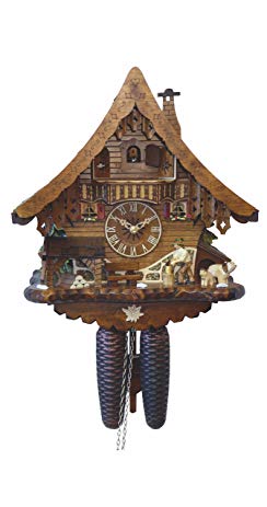 Engstler Cuckoo Clock Black Forest house with moving wood chopper