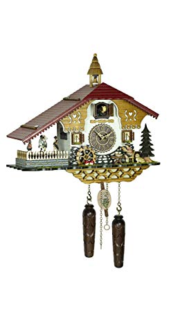 Trenkle Quartz Cuckoo Clock Black Forest House with Music and Dancers, Beer Drinker TU 4250 QMT HZZG