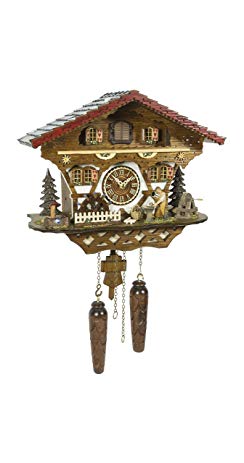 Trenkle Quartz Cuckoo Clock Black Forest house with moving wblacksmith and mill wheel, with music TU 4221 QM HZZG