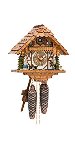 Kammerer Uhren Hekas Cuckoo Clock Little black forest house with mooving clock peddler