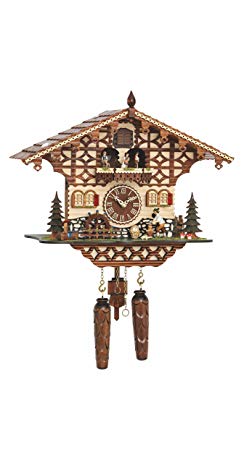 Trenkle Quartz Cuckoo Clock Black Forest house with moving wood chopper and mill wheel, with music TU 4212 QMT HZZG