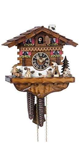 Hönes Cuckoo Clock Black Forest house with moving wood chopper
