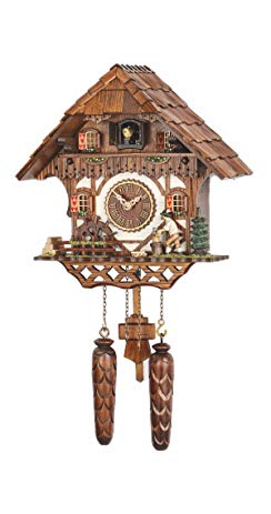 Trenkle Quartz Cuckoo Clock Black forest house with music, wood-cutter TU 468 QM HZZG