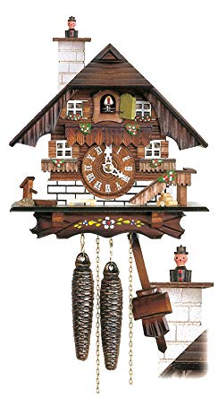 Hubert Herr Cuckoo Clock Black Forest house with moving chimney sweep