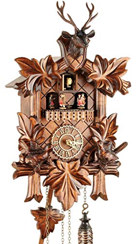 Trenkle Quartz Cuckoo Clock 5 leaves, birds, with music and moving dancers TU 383 QMT