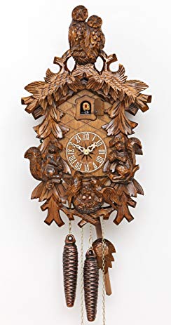 Kammerer Uhren Hekas Cuckoo Clock Owls, squirrels, Nest